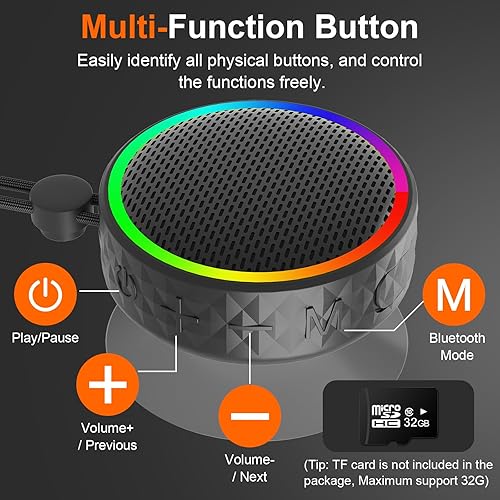 Miniatura 2 de Altavoz de ducha Bluetooth, altavoz inalámbrico portátil, ventosa, altavoz Bluetooth con luces RGB, sonido HD de 360, compatible con tarjeta TF,