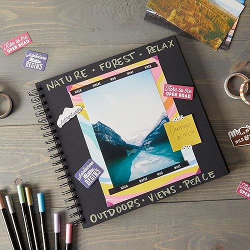 Miniatura 2 de Diario cuadrado en espiral, 10.85 x 10.25 pulgadas, tapa dura negra, 40 hojas (80 páginas), álbum de recortes en blanco y álbum de fotos para