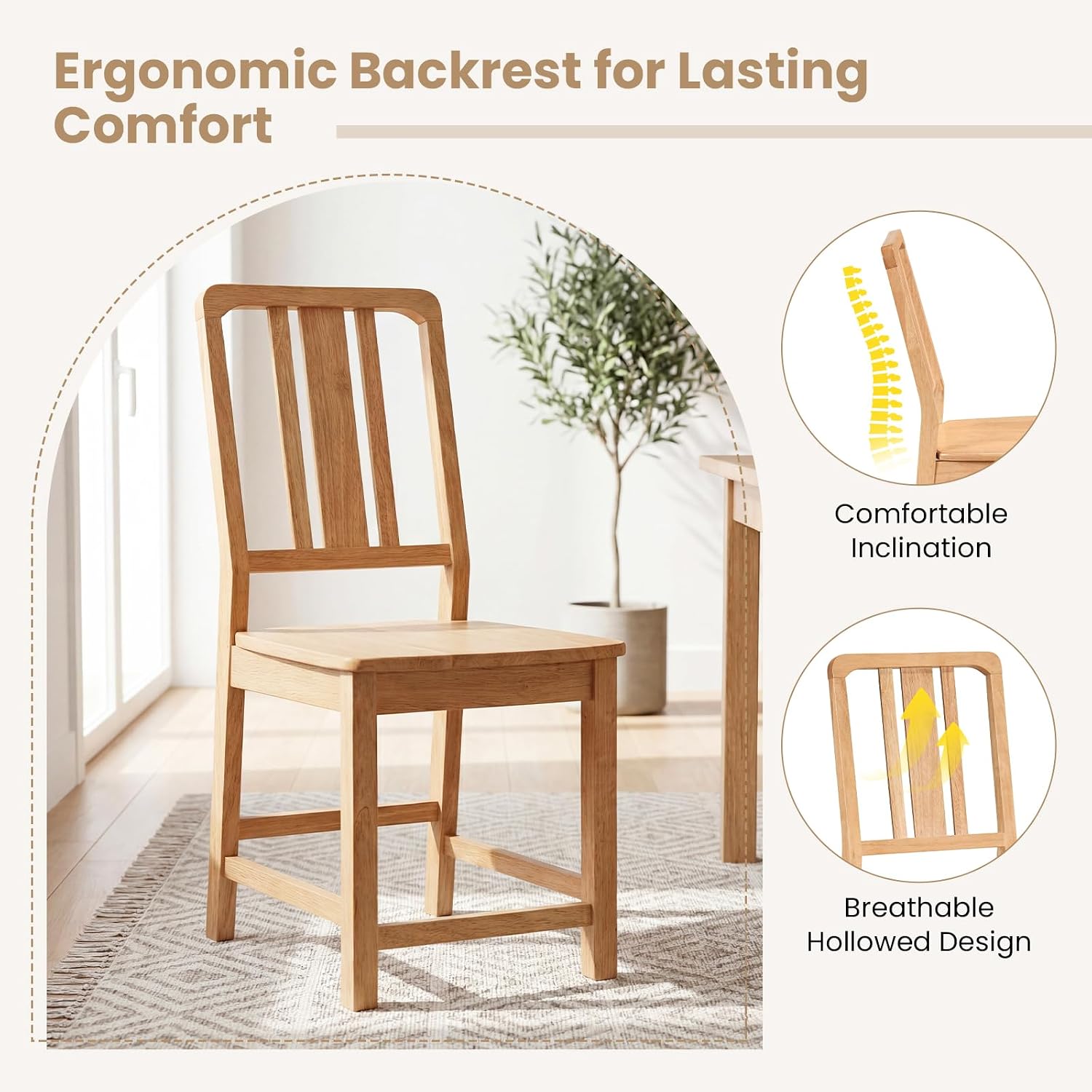Giantex Wood Dining Chairs Set of 4, Rubber Wood Kitchen Chairs with Hollowed Backrest, Dining Room Chair, Wooden Side Chairs for Living Room Restaurant
