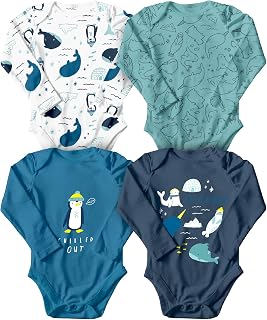 Organic Baby Bodysuits, 4-Pack Long-Sleeve One-Pieces, 100% Organic Cotton