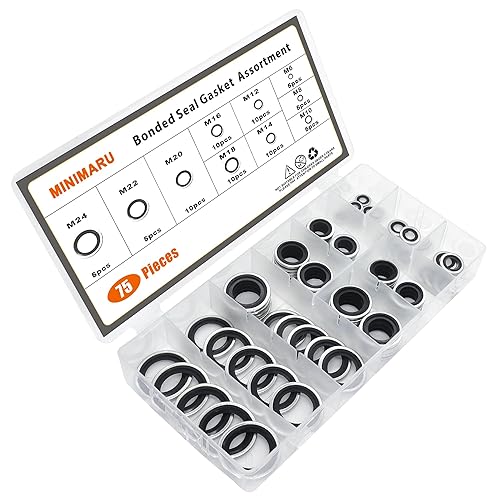 Miniatura 6 de Kit de surtido de juntas de sello unido autocentradas para autos, kit de sello unido de aceite con arandelas, 10 tamaños, 75 piezas