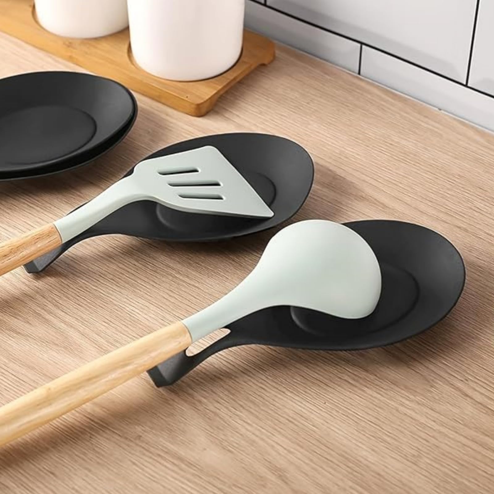 Repose Cuillère en Silicone, Porte Cuillère de Cuisine, Résistant à la Chaleur, pour Louches et Ustensiles (Noir)