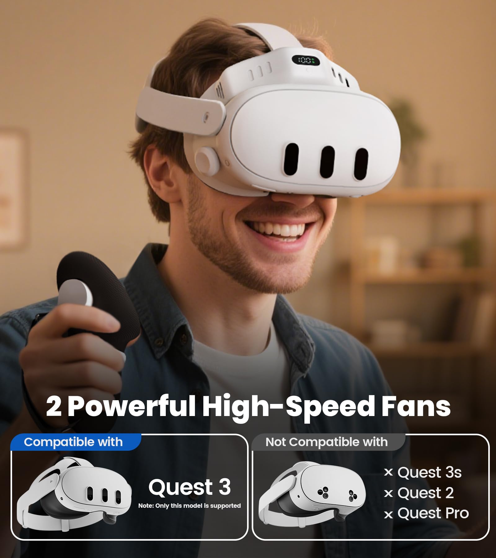 Ventilador de refrigeración doble, solo compatible con Meta/Oculus Quest 3, cojín facial a juego e interfaces faciales para antivaho, se adapta a la correa original para la cabeza