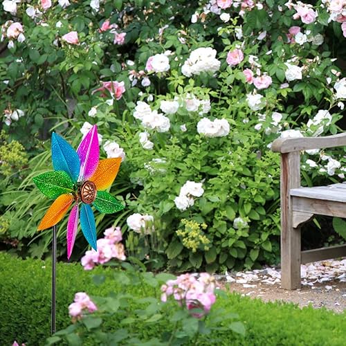 Miniatura 3 de DREAMYSOUL Molinillos de viento coloridos de 38 pulgadas, molinillos de metal para jardín y jardín, molinillos de viento decorativos para patio al