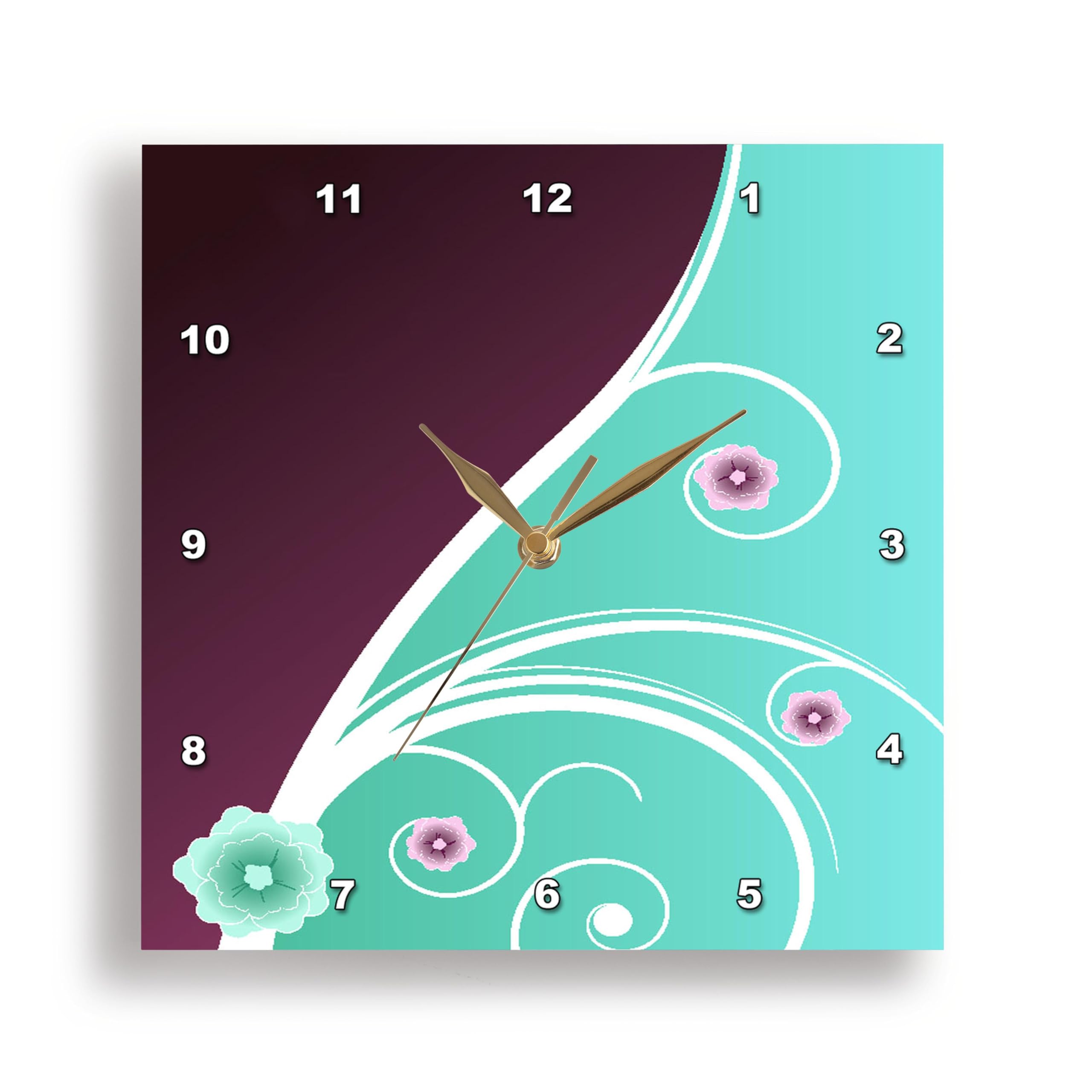 Horloge murale fleurs violettes et turquoise pour décorer le salon 3dRose