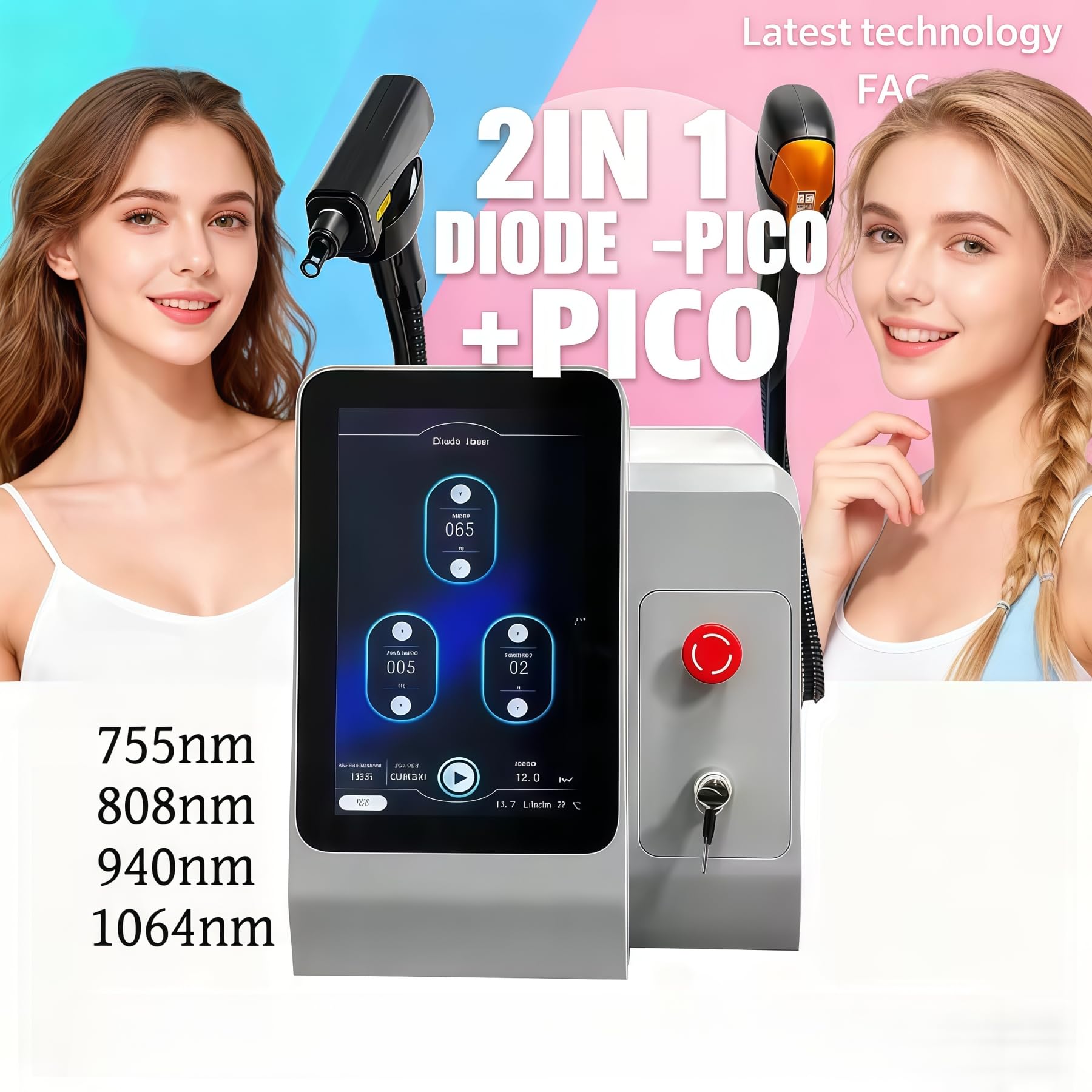 Nuova macchina laser a diodo 808 nm + laser pico 2-in-1 (2026), per epilazione professionale e rimozione tatuaggi