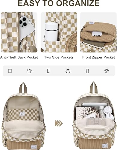 Miniatura 3 de VASCHY Mochila de viaje de pana, estilo vintage, casual, kawaii, estética, de forro polar, mochila para la escuela y el trabajo