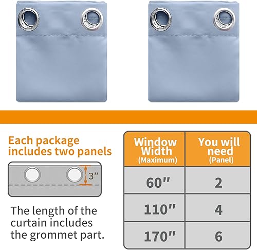 Miniatura 6 de YoungsTex - Cortinas blackout, aislamiento térmico, ojales, oscurecen la habitación, para sótano, dormitorio infantil, sótano y baño, 2 paneles, 42