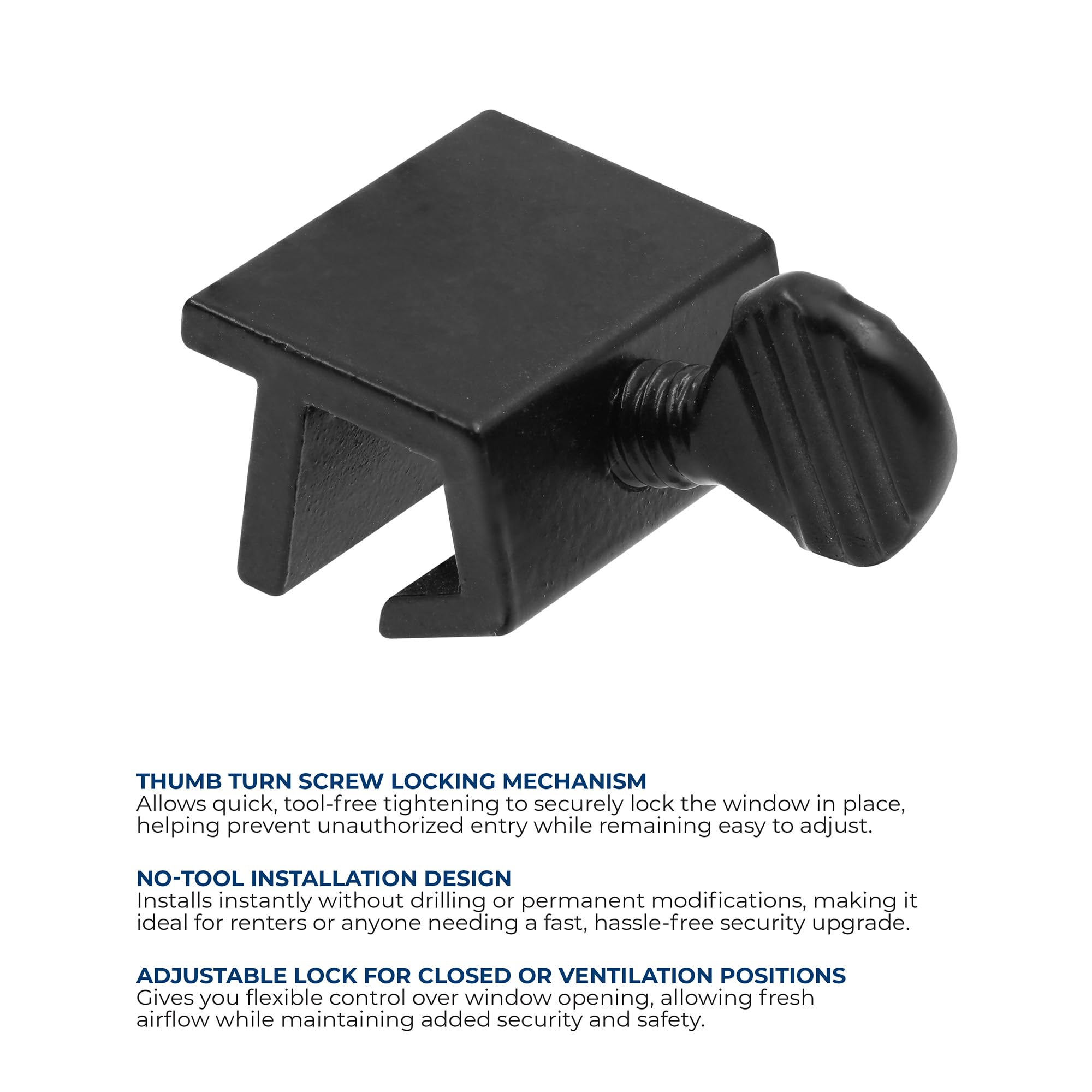 Prime-Line U 98198 Cerradura de seguridad para ventana corrediza, económica, color negro (paquete de 4)