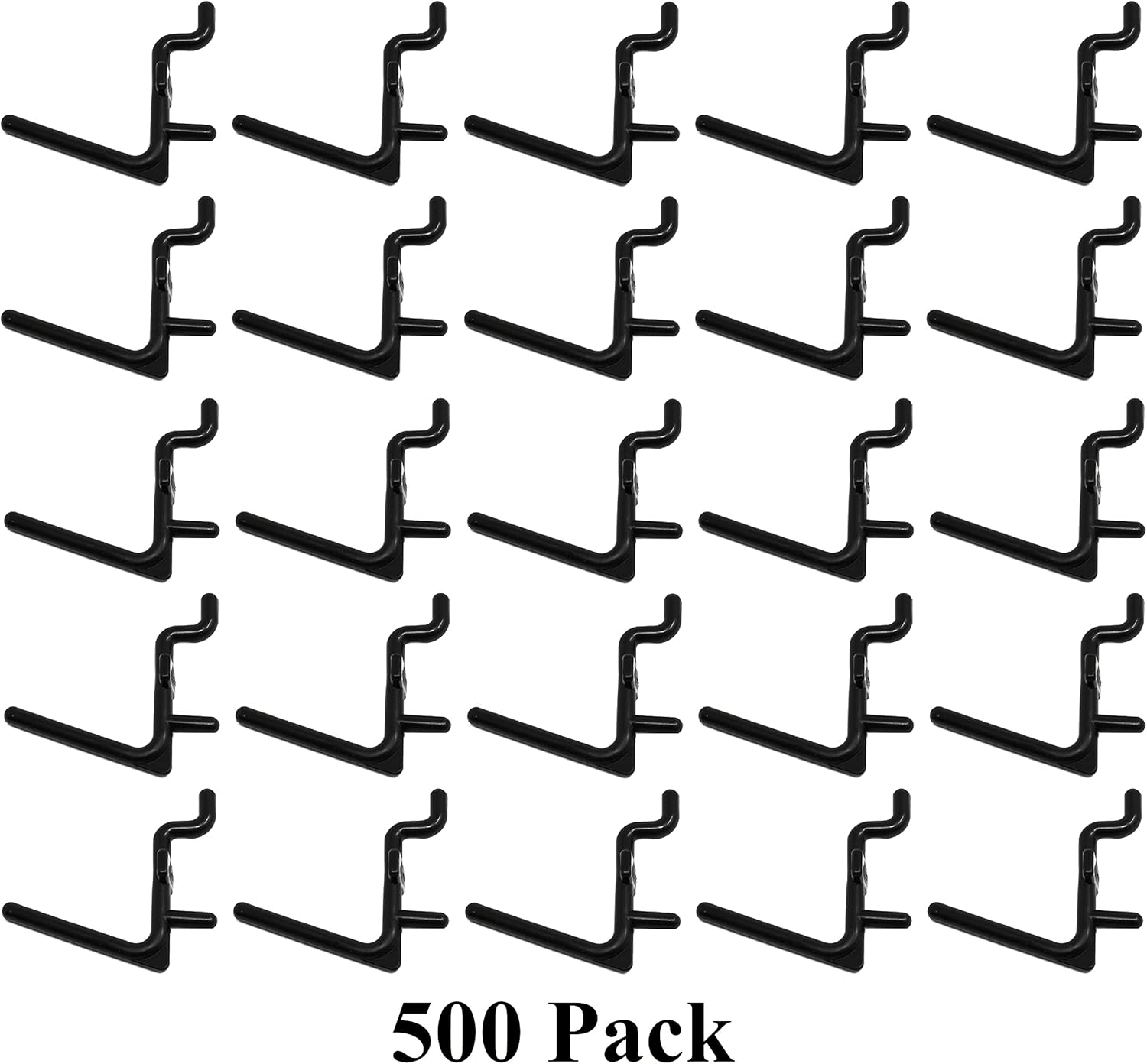 JSP Manufacturing Pegboard Hooks Non-Locking Plastic L Style Hook | Garage Tool Storage Craft Hooks Pegboard Accessories (500, Black)