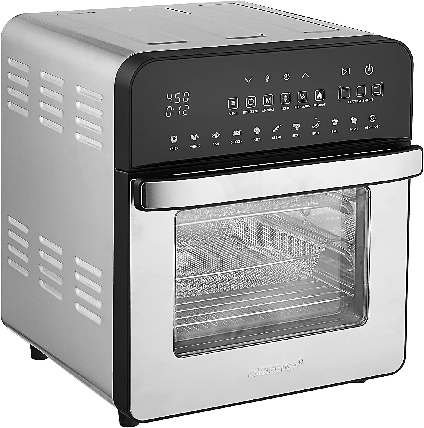 GoWISE USA 14 7-Quart Air Fryer Grill with Dual Heating Elements Oven with Rotisserie Dehydrator Preheat and Broil