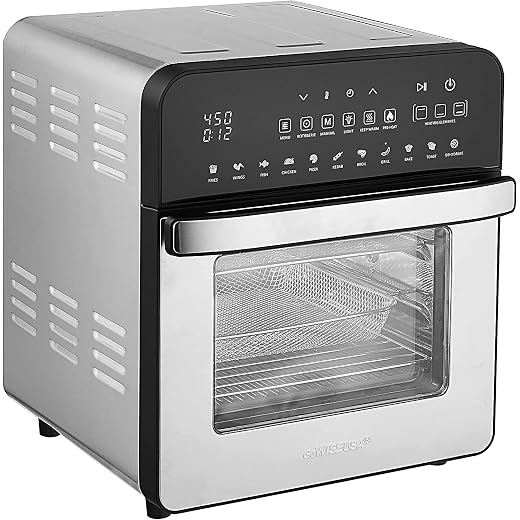 GoWISE USA 14.7-Quart Air Fryer Grill with Dual Heating Elements & Oven with Rotisserie, Dehydrator, Preheat and Broil Functions + 11 Accessories with 2 Recipe Books (Stainless Steel/Black), Ultimate