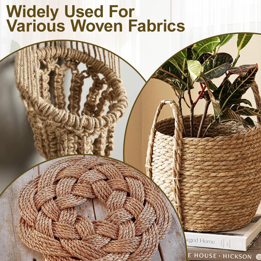 Natural Jute Rope 135 m x 2 mm, Strong 3 Strand Braided Gardening Twine, Safe for Cat Scratcher, DIY & Indoor/Outdoor Decoration, Gift Wrapping & Floristry