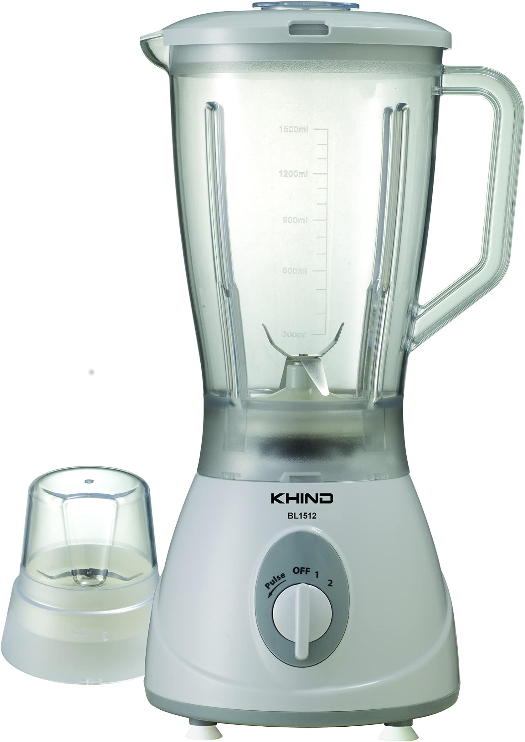 KHIND 330W Blender, 1.5L Jar, 2 Speed, Jar Safety Locking Mechanism, Safety Switch, Powerful and Durable Motor, Rust-Free Stainless Steel Blades, Lightweight and Portable, White - BL1512
