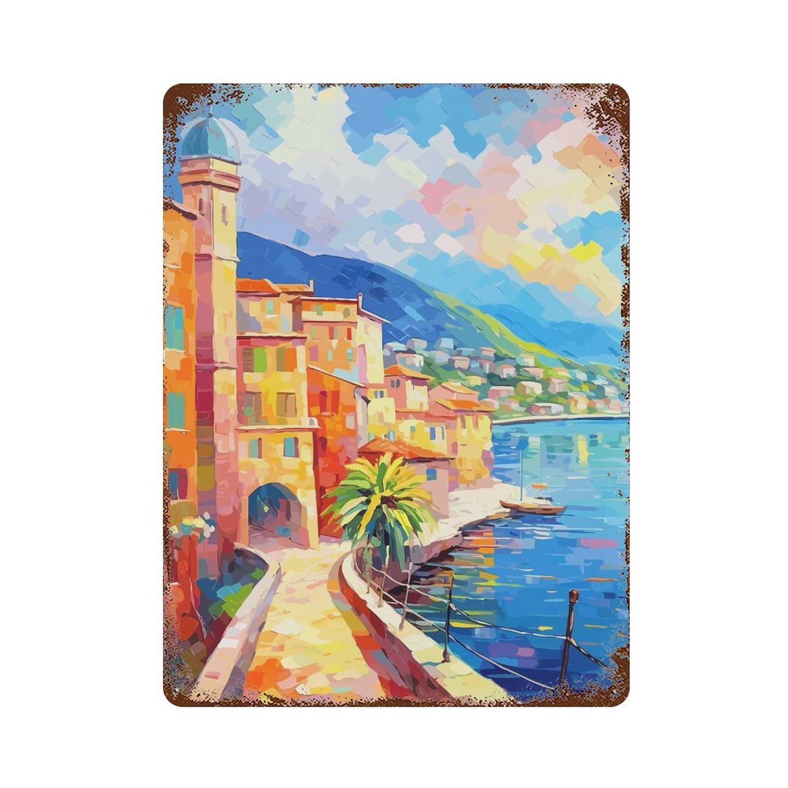 Seaside Town Decorative Tin Sign 15.7"x11.8", Farmhouse Wall Decor for Living Room, Hallway And Home Decor