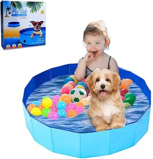 Faltbarer Hundepool für Kleine Hunde, 80 x 20cm Hundebadewanne Katzen Swimmingpool Planschbecken für Kinder, Haustier Schwimmbecken rutschfest Sicher Tragbar Kinderpool Blau