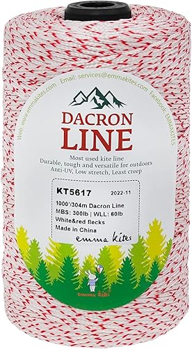 Miniatura 10 de emma kites Cuerda trenzada de cometa de 500 libras, 500 pies, cuerda de poliéster Dacron, cuerda de cometa para cometas grandes, volar al aire