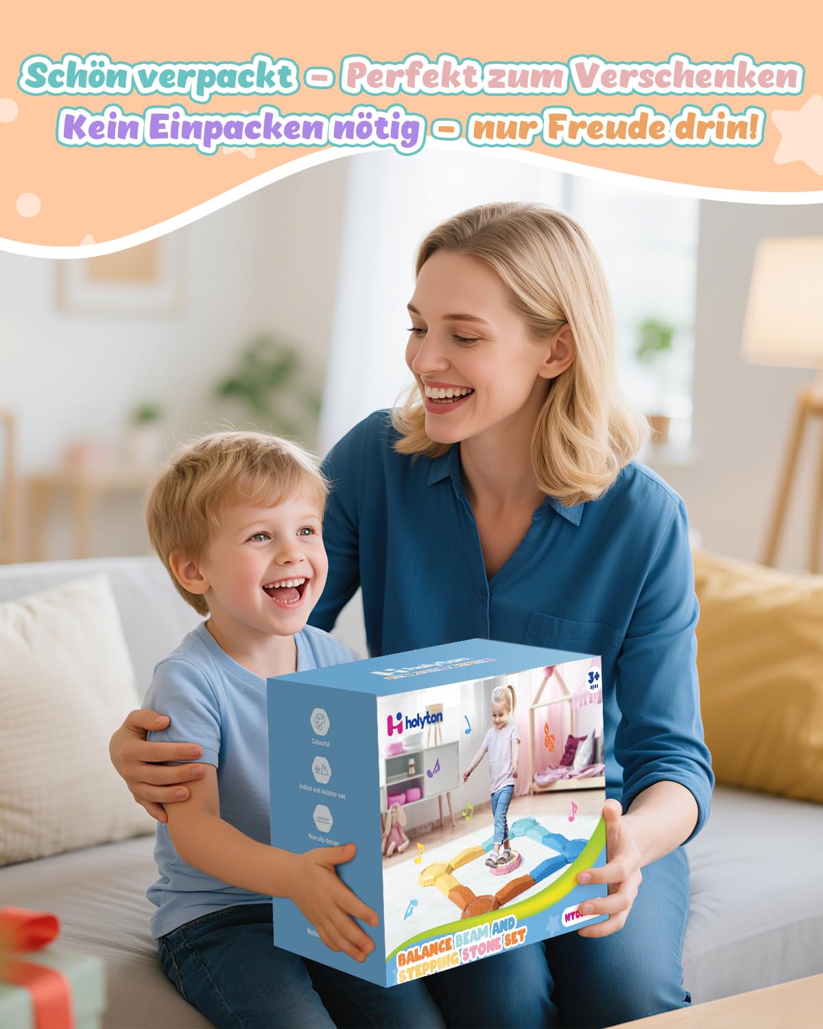 Holyton Balanciersteine für Kinder, LED Sprungsteine mit Musik & Licht, Reaktionsspiel mit 7 Tönen, Motorik & Koordination Training, Indoor Spielzeug mit 13 Teilen