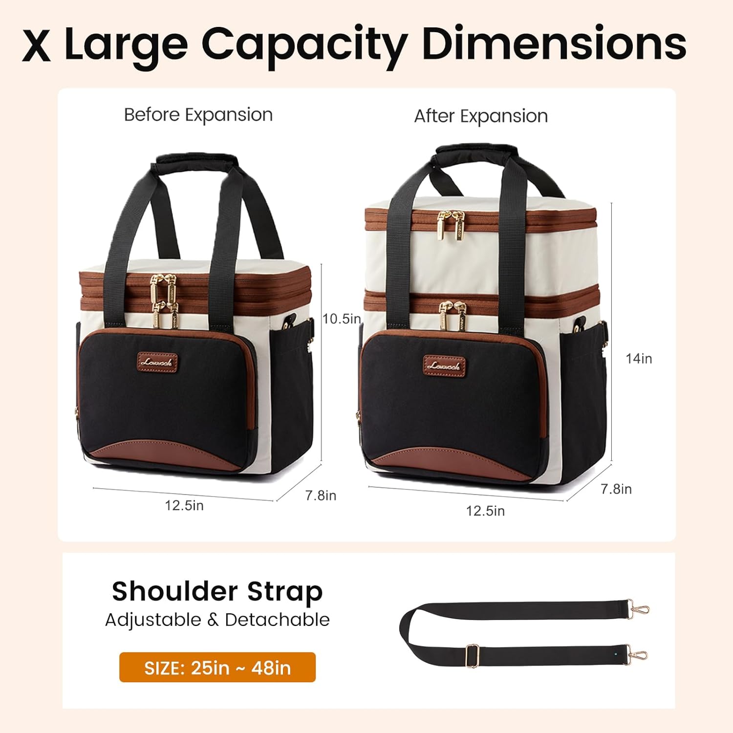 LOVEVOOK Insulated Lunch Bag For Women Men,Expandable Double Deck Lunch Box With Large Cup Holder,Leakproof Cooler Bag For Adult Lunch Tote Bag Work Picnic Beach with Adjustable Shoulder Strap Gift