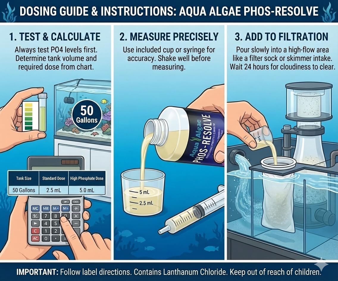 Phos-Resolve Professional Strength Phosphate Remover for Reef Tanks & Aquariums - High Concentration 15% Lanthanum Chloride Solution - Rapidly Lowers PO4 & Clarifies Water - Made in USA (16 oz)