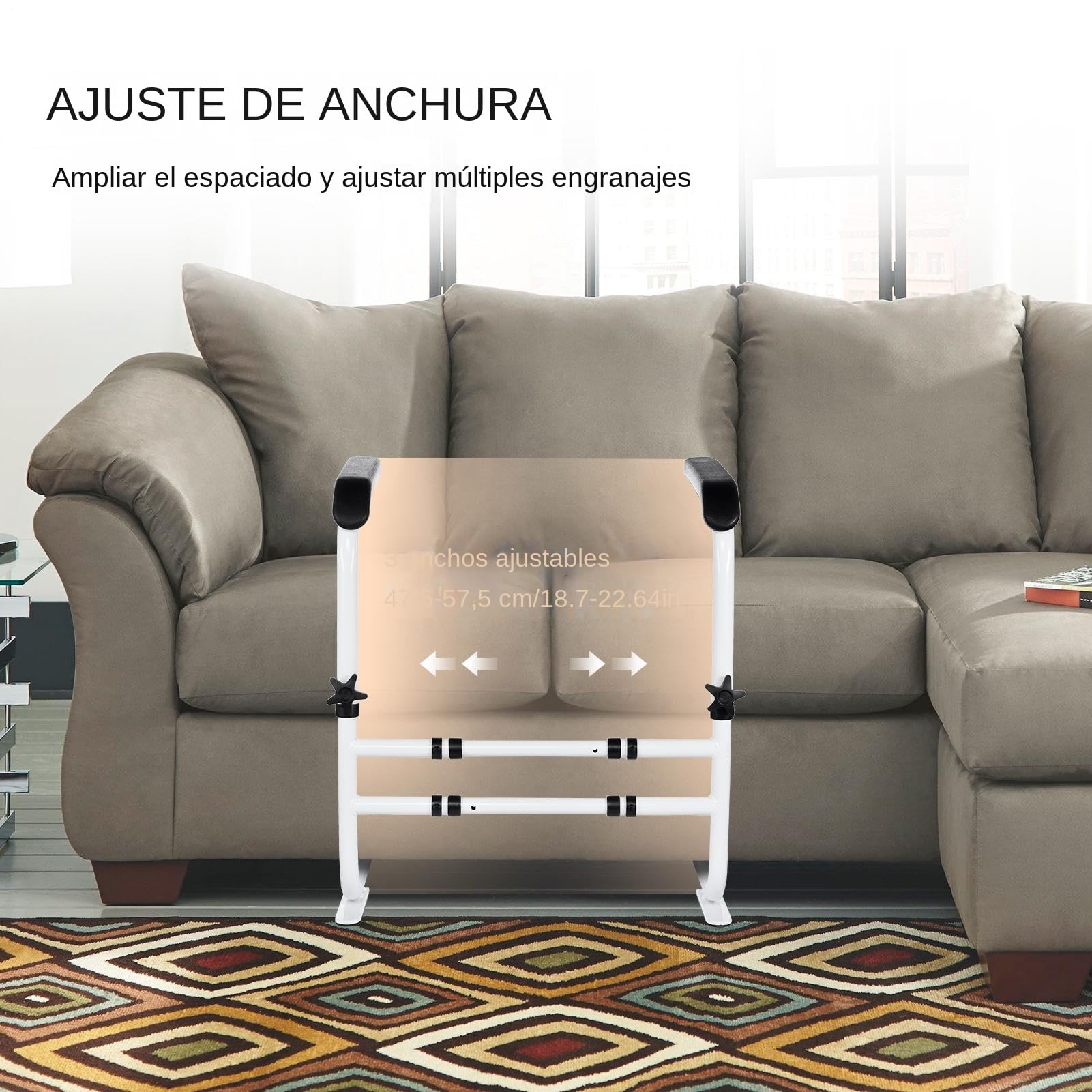 Ayuda para levantarse del sofá para personas mayores, ayuda para caminar, soporta 204 kg, altura 6, ancho 3, ajustable, patas antideslizantes, asa de seguridad para pacientes con discapacidad.