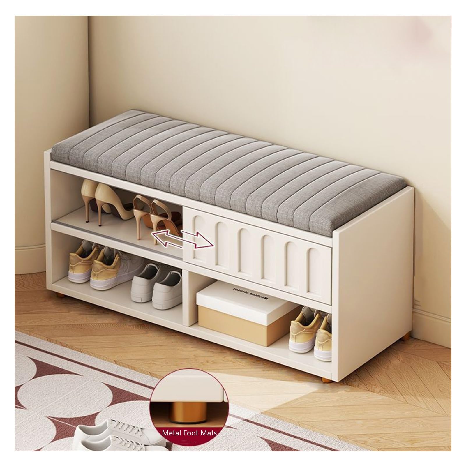 Ławka na buty wejściowe z miękkimi poduszkami i metalowymi nóżkami, stylowy stojak do przechowywania butów do przedpokoju i sypialni, ławka do bagażnika 60 cm do organizowania obuwia
