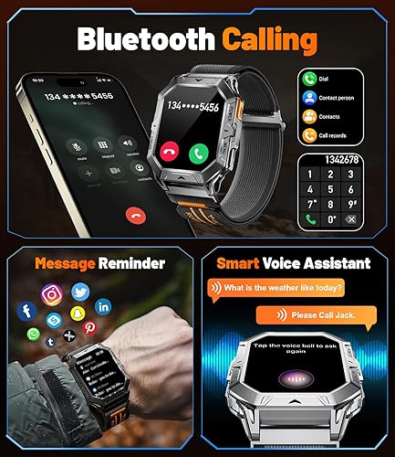 Miniatura 5 de LIGE Relojes inteligentes militares para hombre (respuesta/hacer llamadas), batería de 100 días, reloj inteligente AMOLED de 2.13 pulgadas para