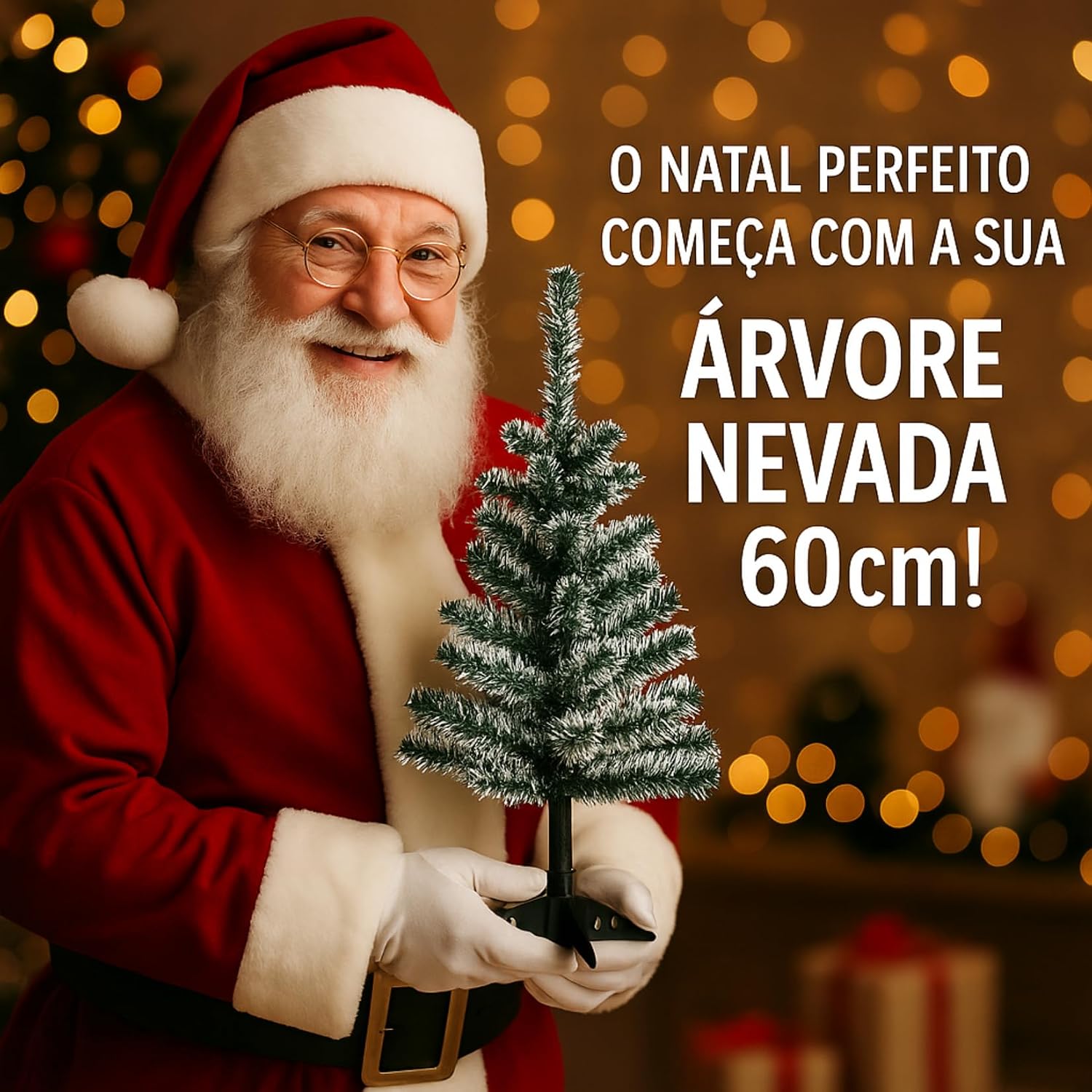 Árvore de Natal Nevada 60cm com 50 Galhos | Compacta, Decorativa e Encantadora | Verde e Branco | Ideal para Mesas, Aparadores e Ambientes Pequenos - Lene
