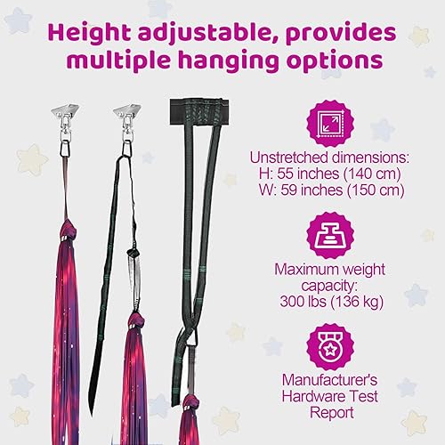 Miniatura 41 de Columpio sensorial de doble capa para niños y adultos con capacidad para hasta 300 libras de terapia en interiores y exteriores, con kit de colgador