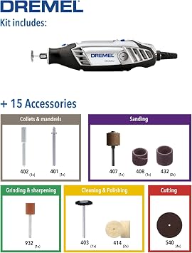 Dremel 3000 Corded 130W Rotary Tool Kit with Soft Case and 15 Accessories