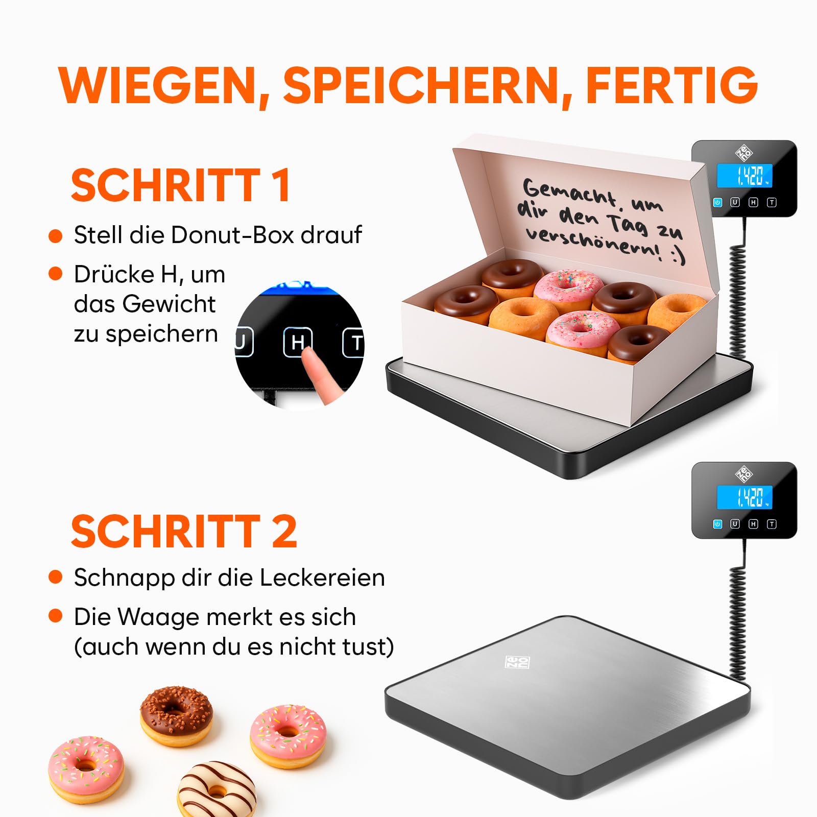 Paketwaage - 200 kg/10 g - Hochpräzise Plattformwaage mit Halte-/Tara-Funktion/LCD - Postwaage perfekt für Pakete, Gepäck, Heimgebrauch - Batterie & Kabel enthalten - Gepäckwaage - Silber