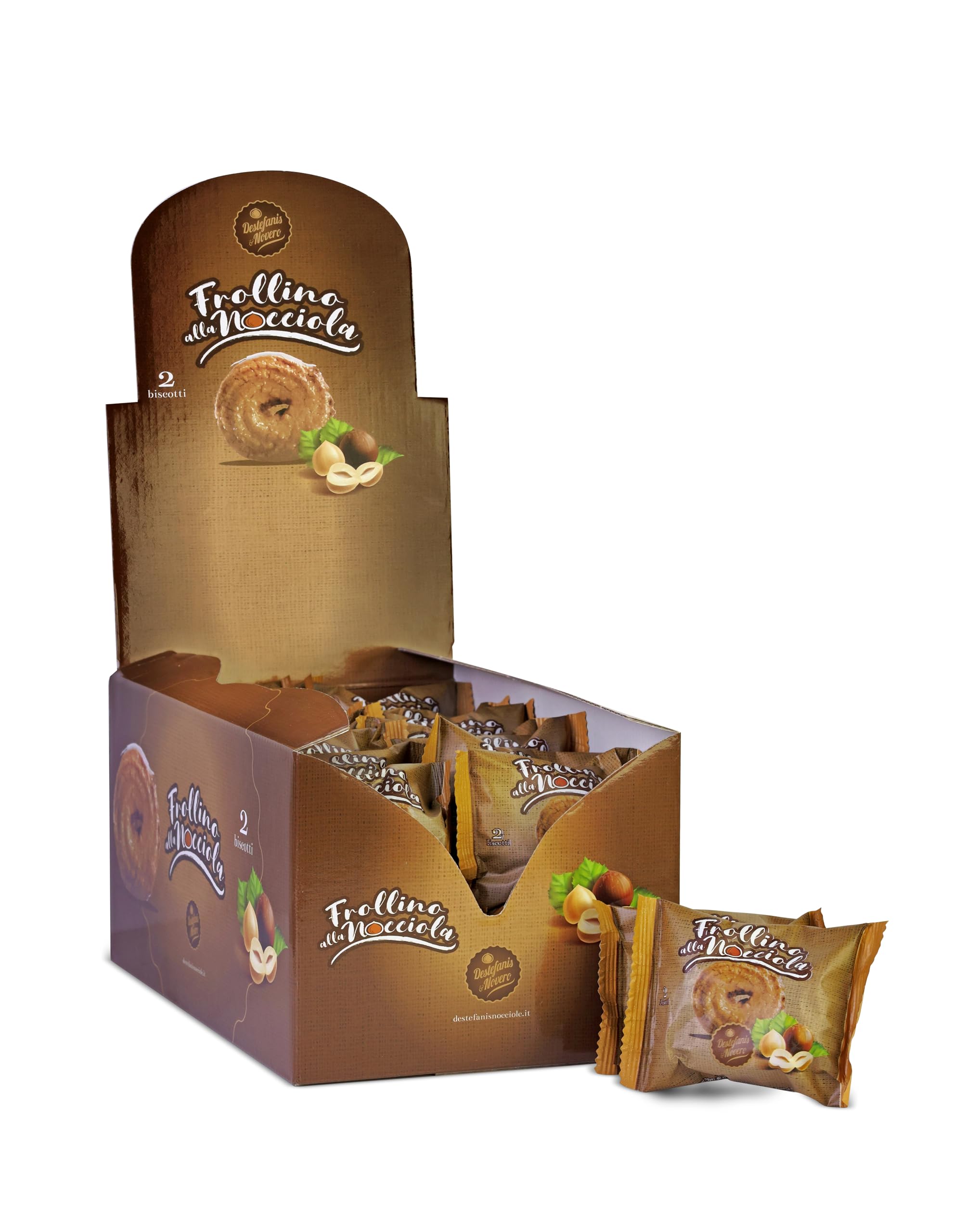 Destefanis & Novero | Handgemachtes piemontesisches Mürbegebäck-kekse, mit gerösteten Haselnüssen, frischen Eiern und Butter, ideal zum Frühstück und Snack. Einzeldosis-Display mit 35 Stück