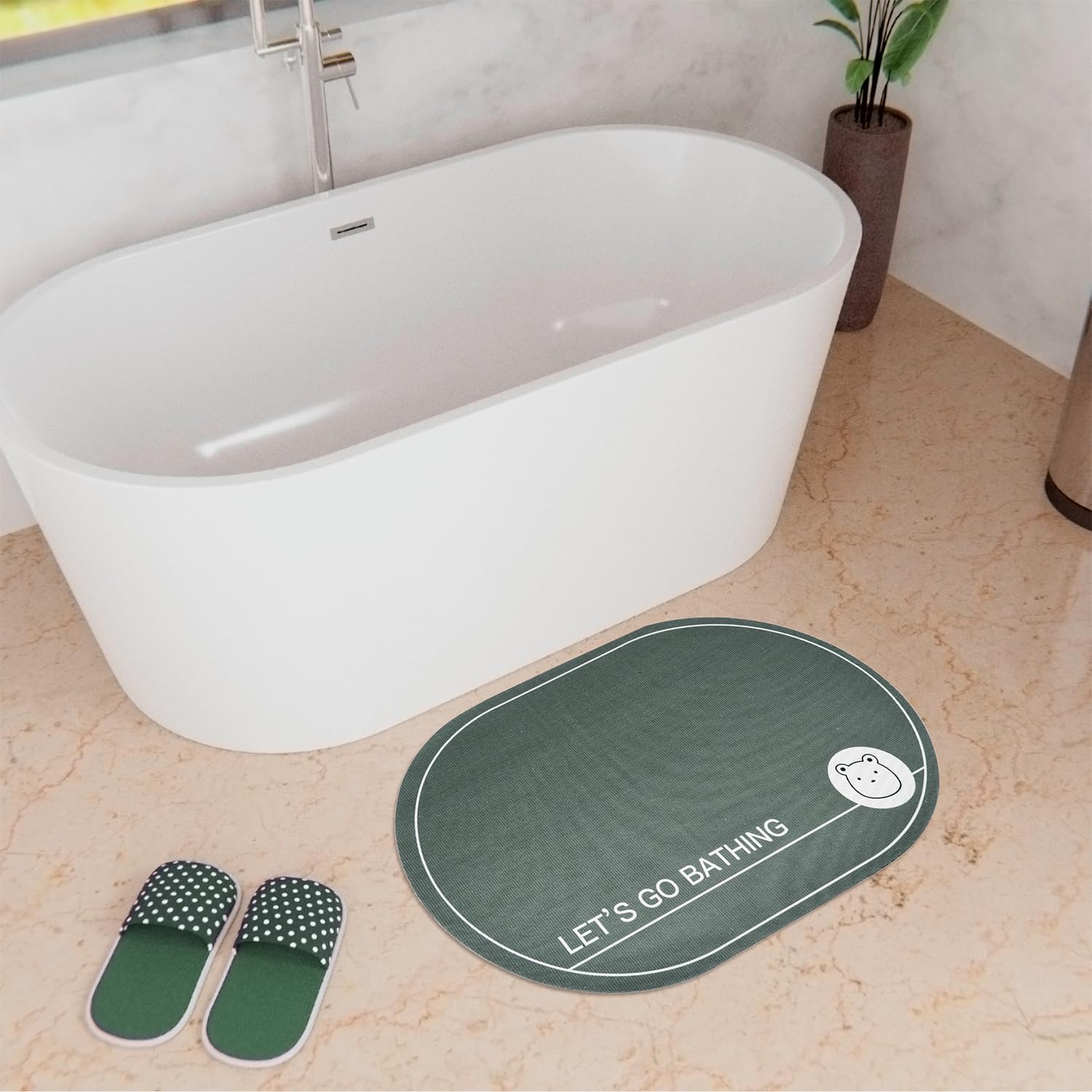 kuber industries oval bathmat | soft anti skid bath mat | non woven floor mat for home | non-slip mat for shower-bathtub | hy071 | gray