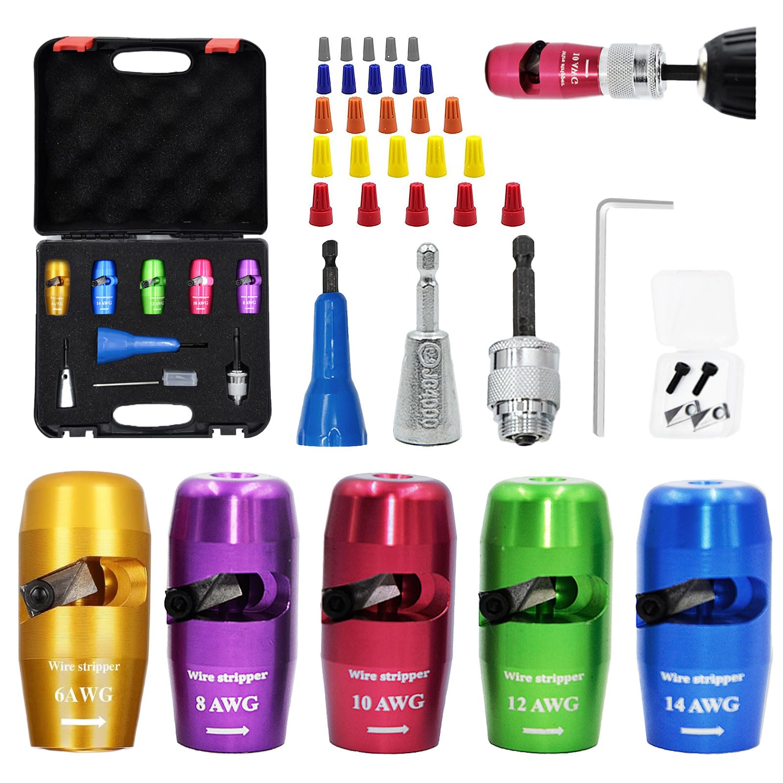 Wire Stripper for Drill, 6/8/10/12/14 AWG Professional Wire Twister Tool for Drill, 8 In 1 Electrician Tools for Drill Wire Stripper, New Fast Electrical Wire Nut Twister Wire Stripping Tool