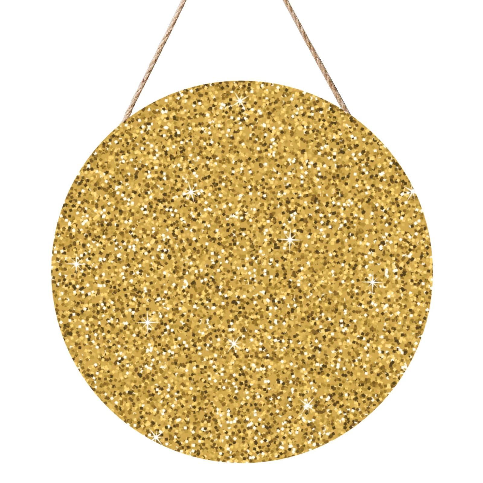 InOmak Seamless Gold Glitter Shimmer, Round Wood Panel Painting 12 in, Wall Hanging Painting For Home