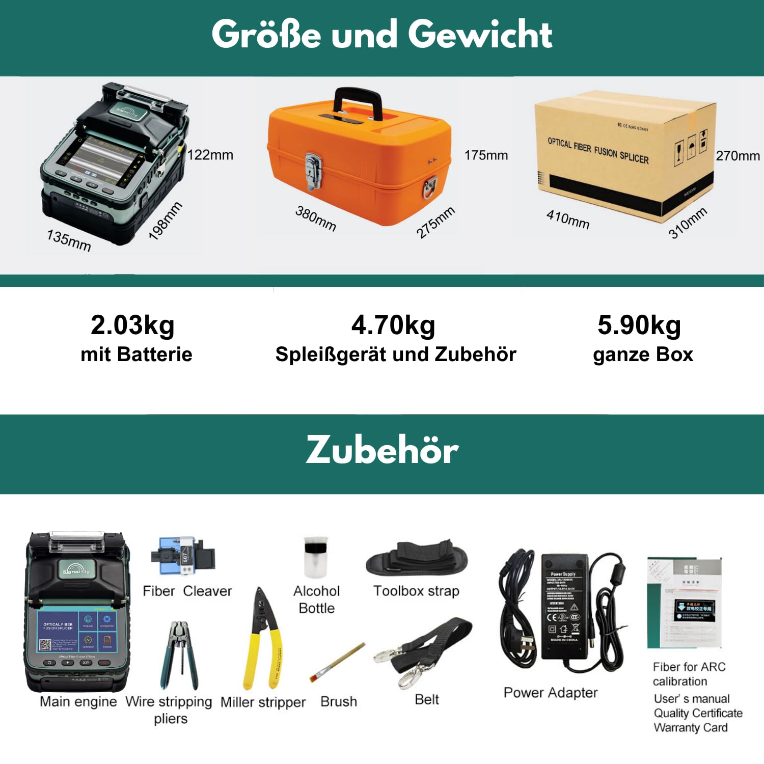 AI-6A+ Glasfaser Spleißgerät Touchscreen-Version Fusionsspleißgerät Fusion Splicer Kit Kernaligner mit 6 Motoren, OPM/VFL | 8s Spleißzeit, 18s Schrumpfzeit | Für SM/MM/DS/NZDS