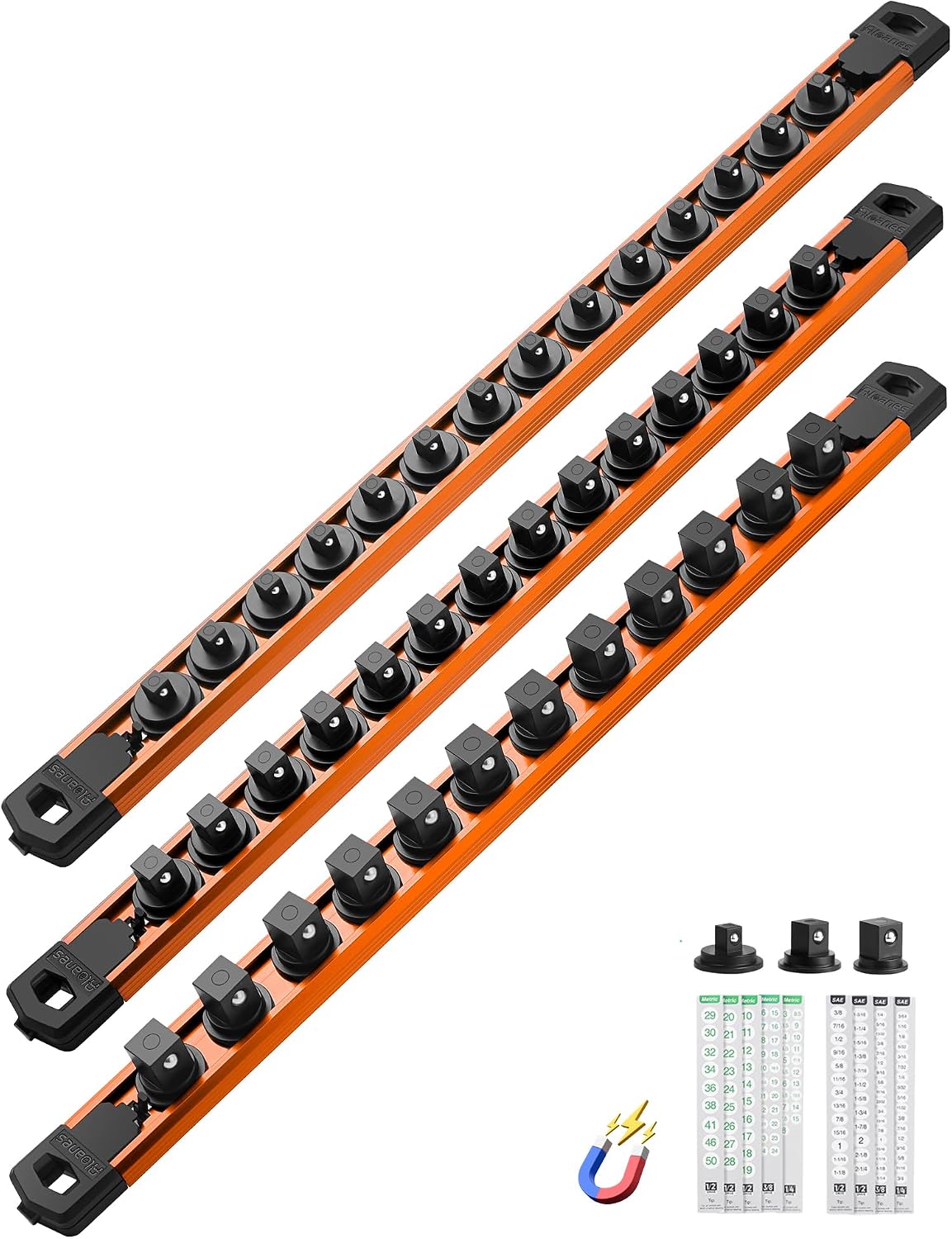 ALOANES Magnetic Socket Organizer 1/2,3/8,1/4" 40 Clips (Orange, 3PC)
