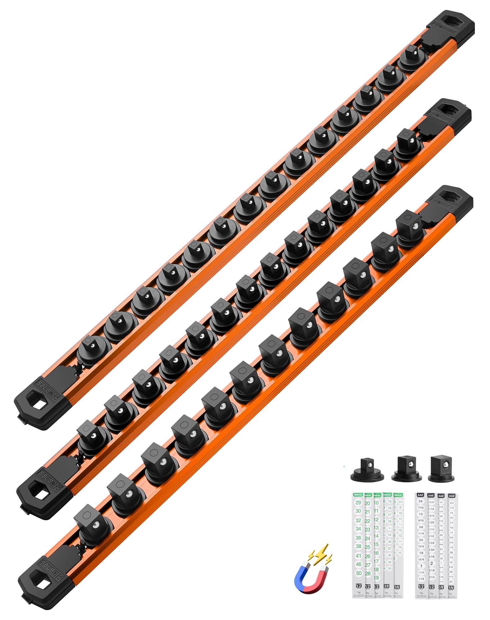 ALOANES Magnetic Socket Organizer 1/2,3/8,1/4" 40 Clips (Orange, 3PC)