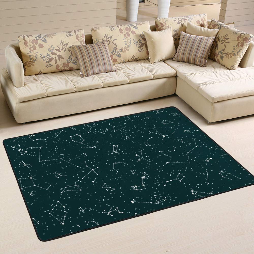 Tapis Constellations Astronomie en velours corail Ruchen pour salon et chambre - 80x58 inch
