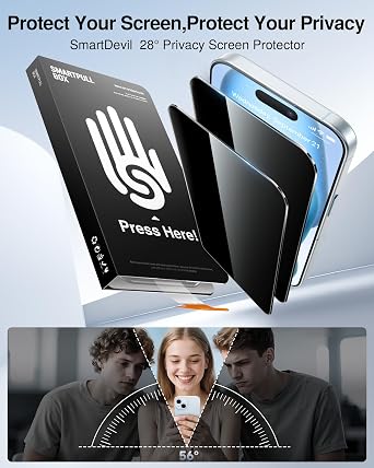 SMARTDEVIL 2 Pack for iPhone 15 Plus Privacy Screen Protector, Military Grade Shatterproof, 9H Hardness, Anti-Spy Tempered Glass, Fast & Easy Instlltion, Case Friendly
