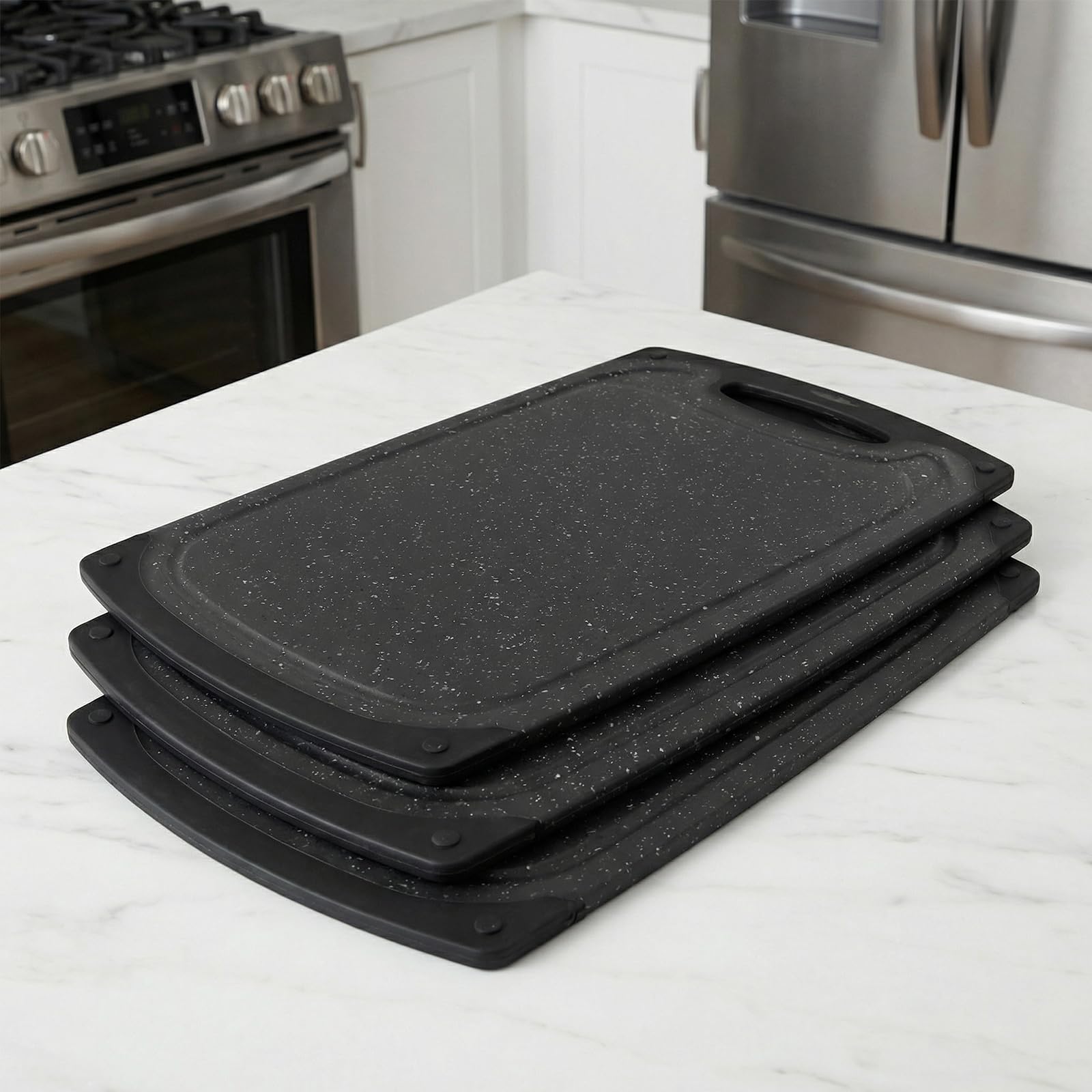 Set di 6 Taglieri in Plastica PP, 35 x 21 cm, con Manico, Nero