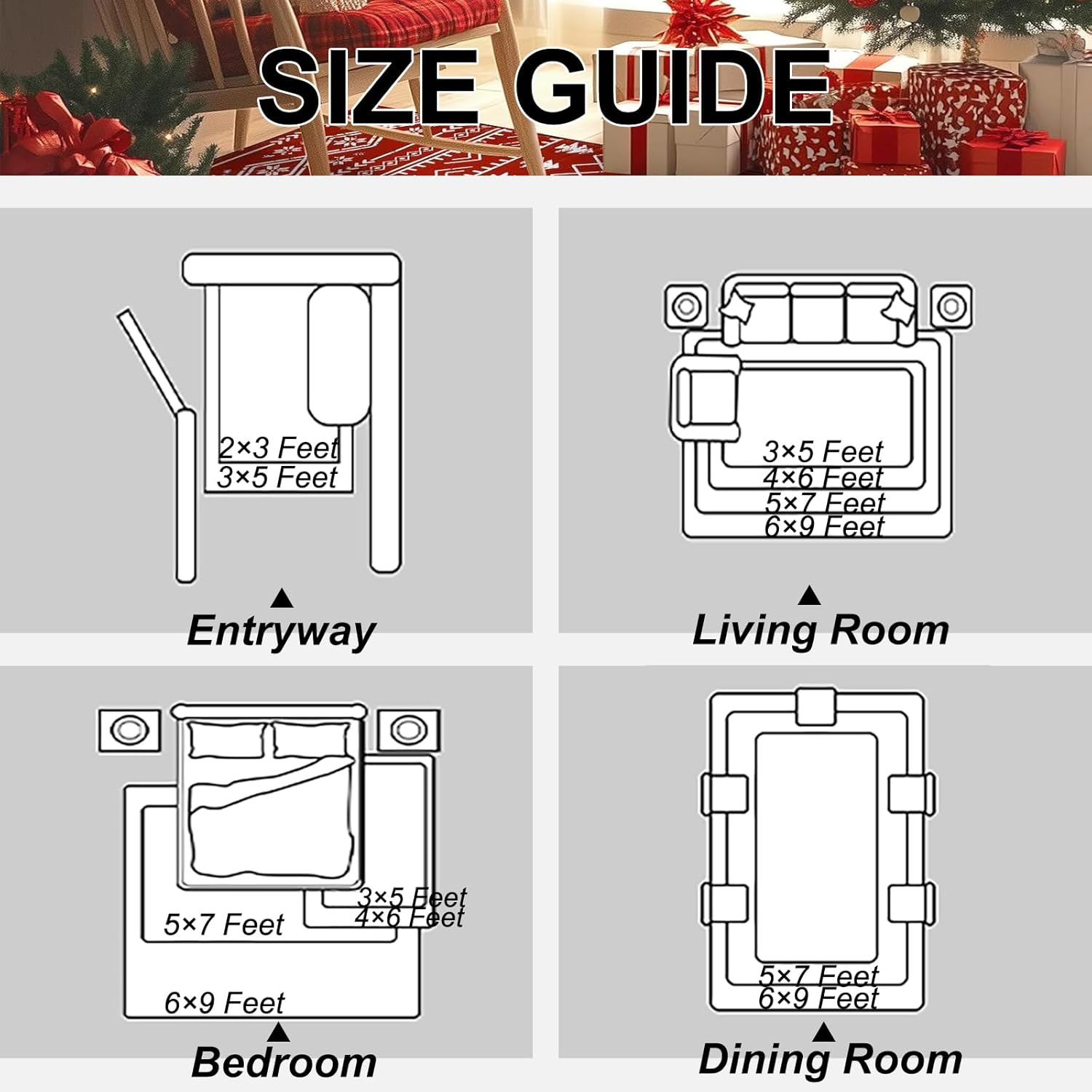 5' x 7' Christmas Rug Plaid Floor Mat Santa Christmas Tree Doormat Living Dining Room Bedroom Carpet Home Festive Decoration