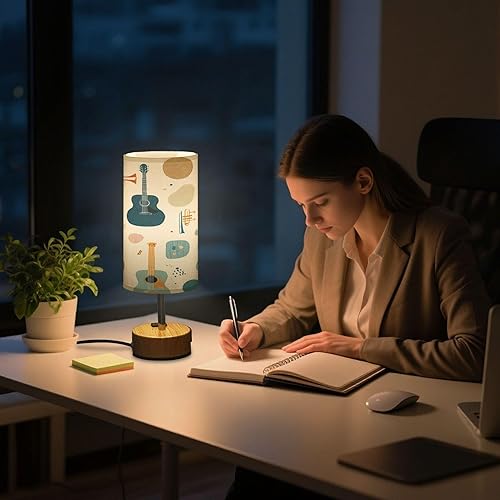 Miniatura 7 de Music Retro Dimmable Bedside Touch Lamps with Charging Ports for Living Room Bedroom Nightstand Office Desk, Light Bulb Included