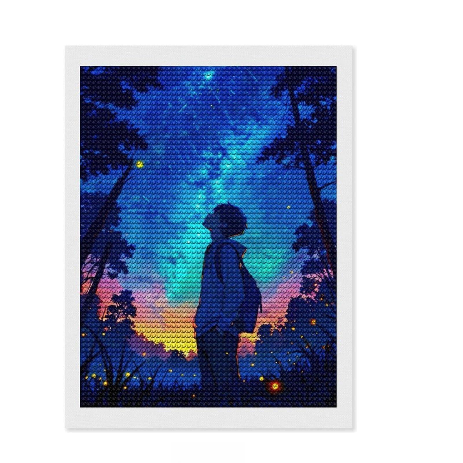 Junmoney Beautiful Night Boy Diamond Painting Set 12"x16", for Craft Lovers, Complete Accessories, Birthday Gift, Bedroom Decor, with Tool Kit