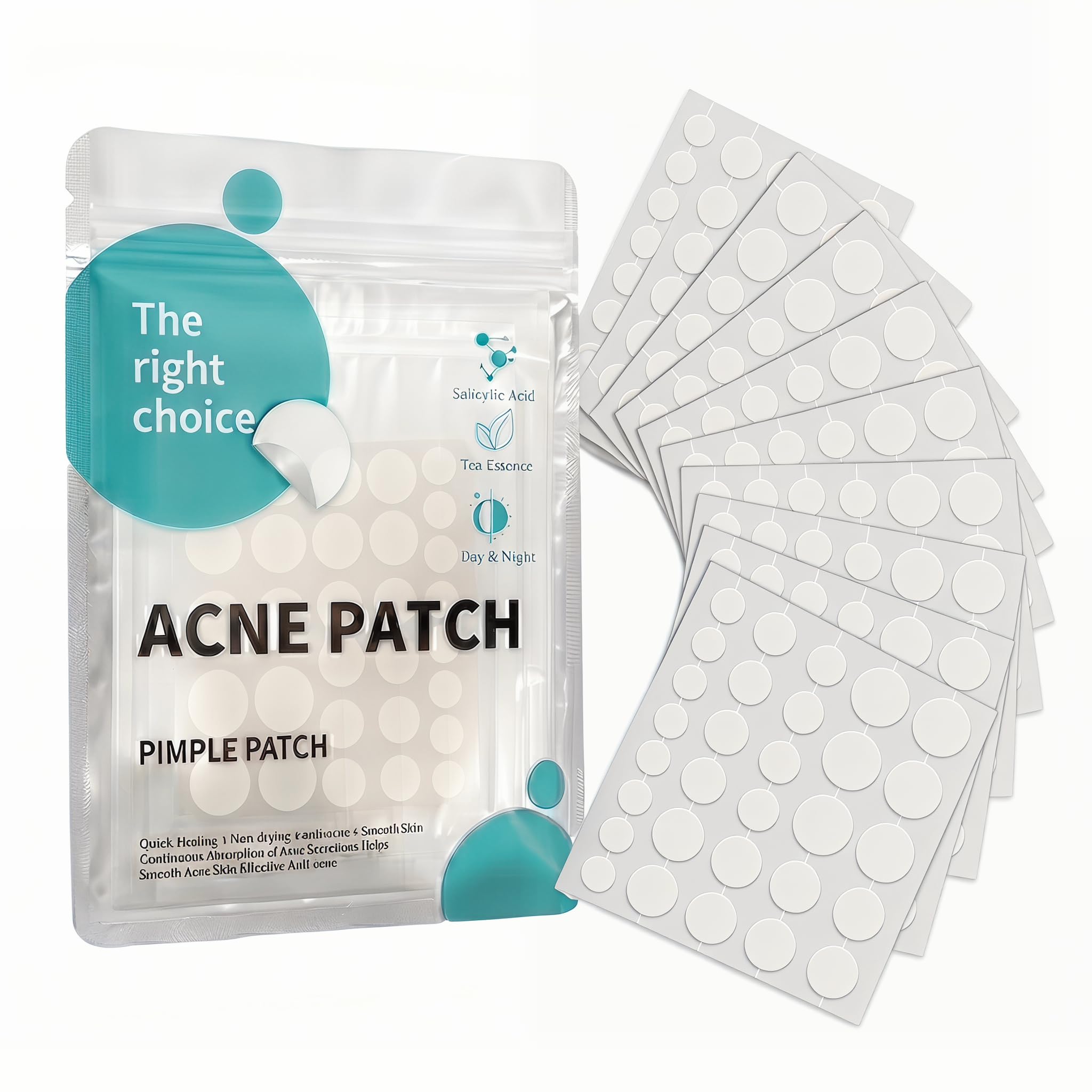 KORVORIA 300 Pezzi Patch Brufoli, Pimple Patch Giorno e Notte, Hydrocolloid | Naturale, con Olio di Tè e Acido Salicilico, Cerotti Brufoli Invisibili, 4 misure (8/10/12/14 mm)
