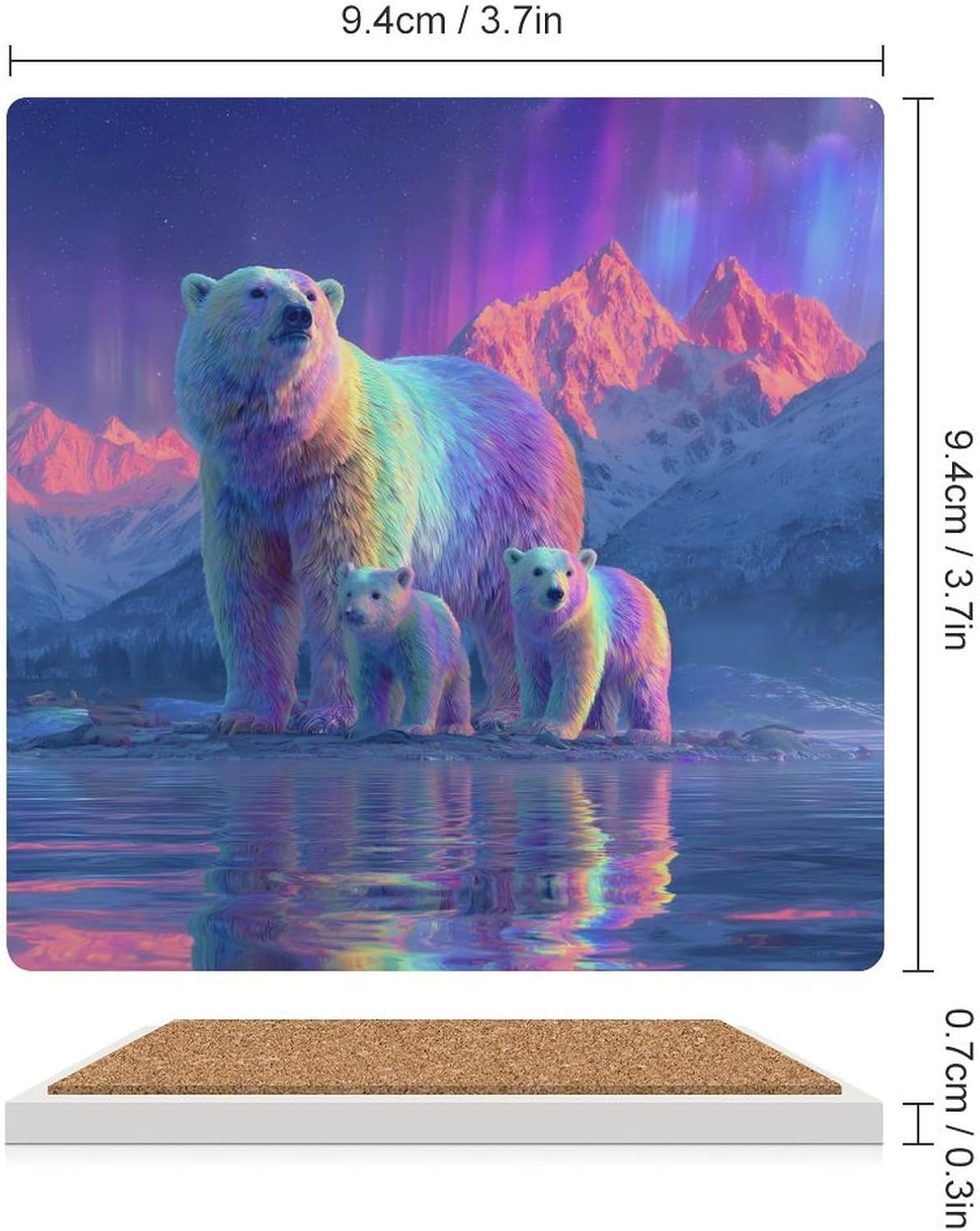 Northern Lights Bear Coaster for Drinks Square Ceramic Table Coasters Stone Mat Crafts 4PCS Home Kitchen Decor