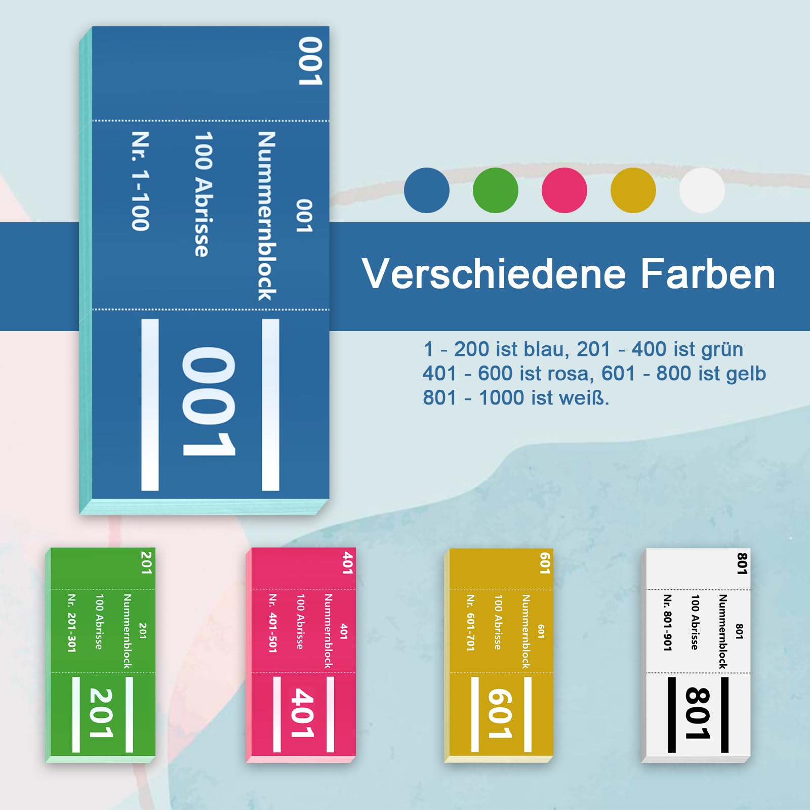 10 Blocchi Doppio Numero 1-1000 Numeri Cifre 5 Colori 5X10cm Blocco Numeri Blocchetti Numeri Tombola Blocco Numeri Tombola Carte Numerate Strappi Numerati Blocco Doppio Numero Blu Verde Rosa Giallo