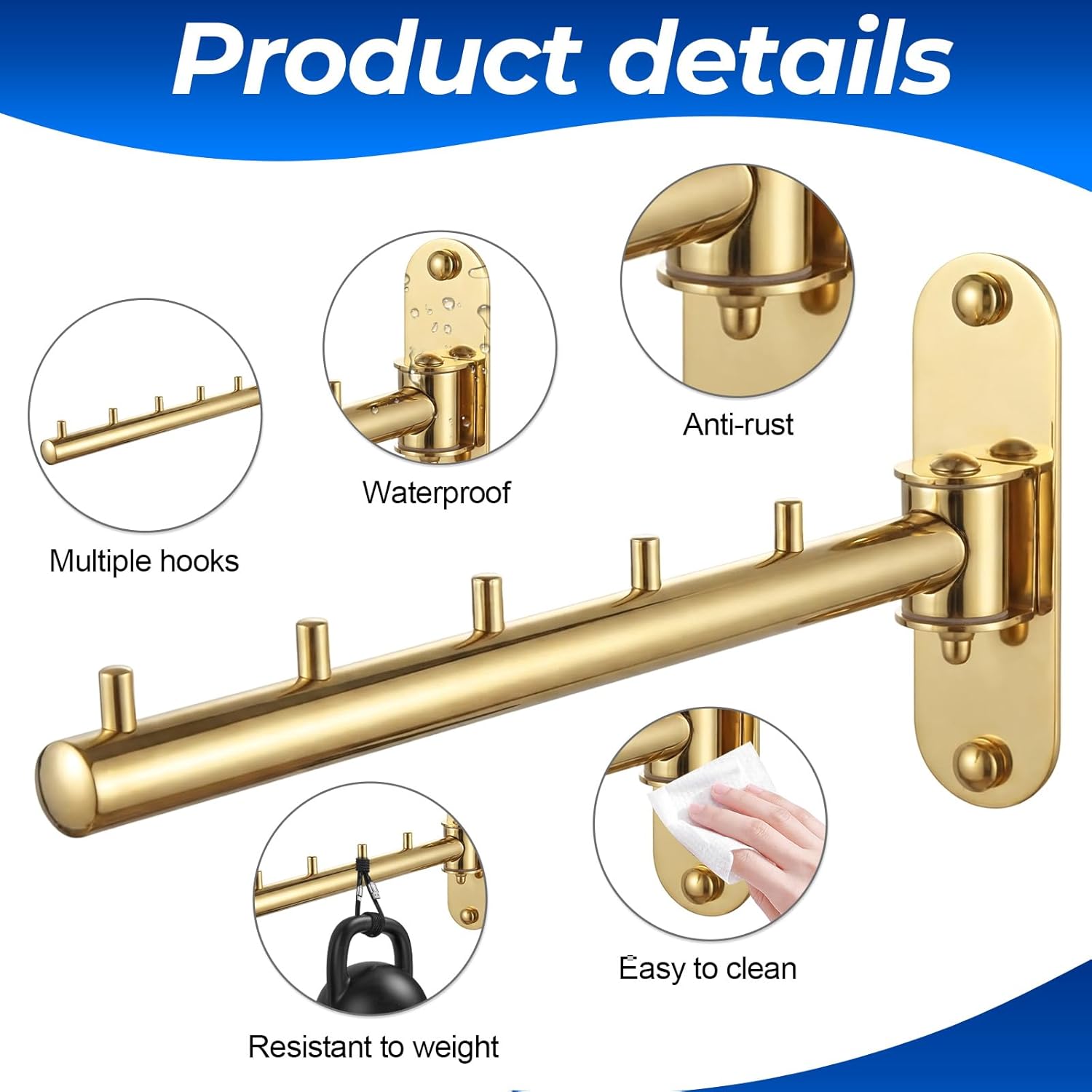 Swivle Gold wall Mounted Clothes Drying Rack and Towel Rack