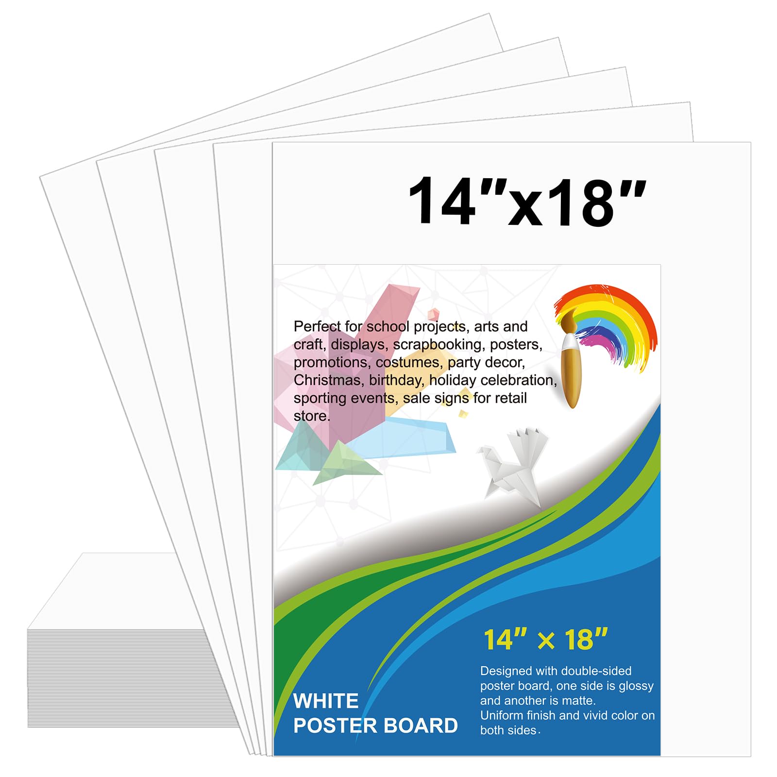 100 Pcs White Poster Board Paper 14x18, ROOKEA Blank Graphic Display Vision Boards Bulk for Arts Classroom Crafts Projects Presentations Drawing Scrapbooking — image 1