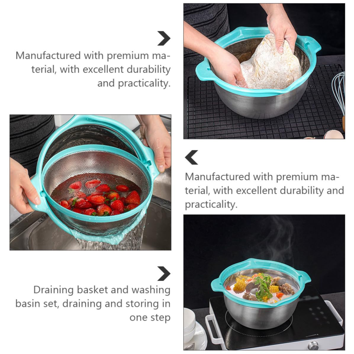 Edelstahl Reissieb mit Pp Material Praktisches Küchensiebkorb Satz zum Waschen und Abtropfen von Gemüse und Obst Multifunktional für Küche und Haushalt